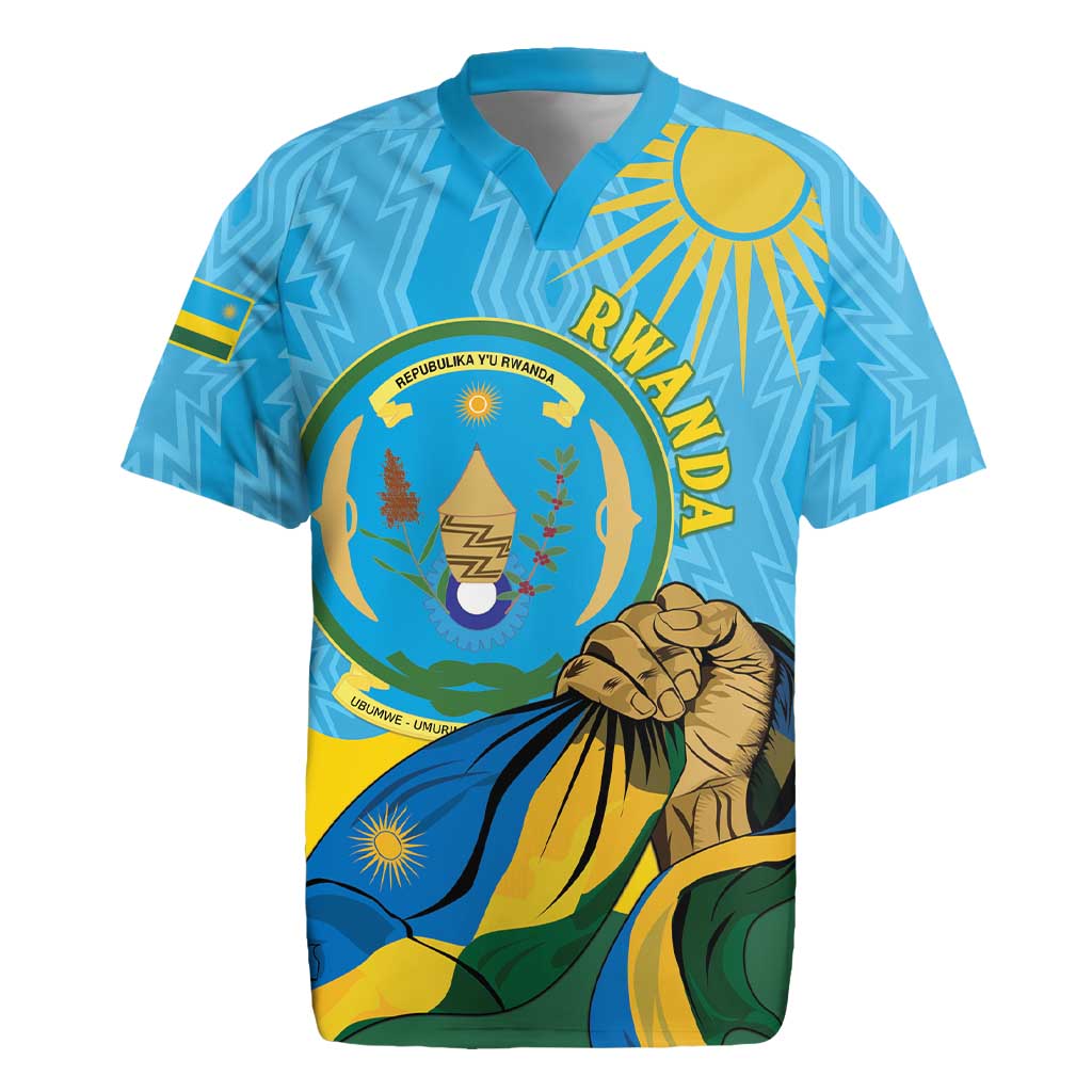 Personalized Rwanda Independence Day Rugby Jersey Coat Of Arms Imigongo Pattern