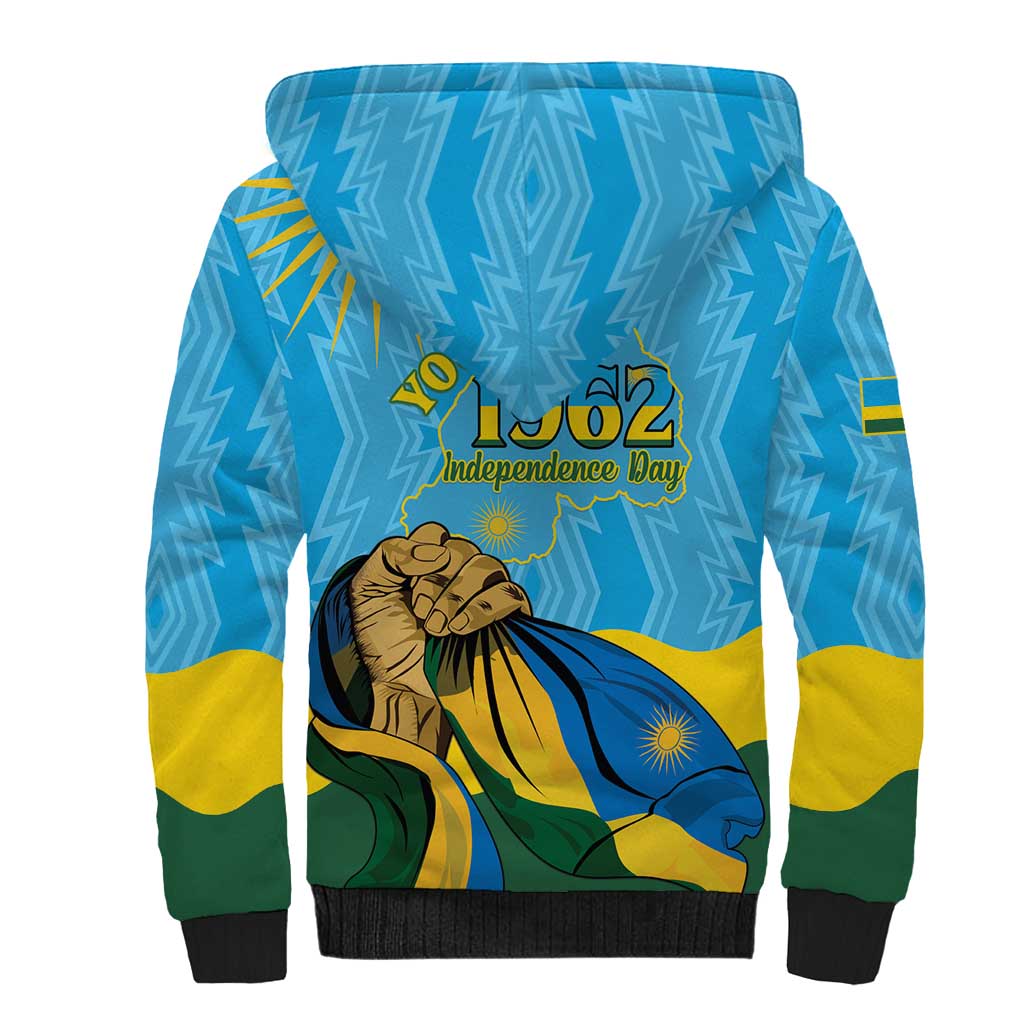 Personalized Rwanda Independence Day Sherpa Hoodie Coat Of Arms Imigongo Pattern