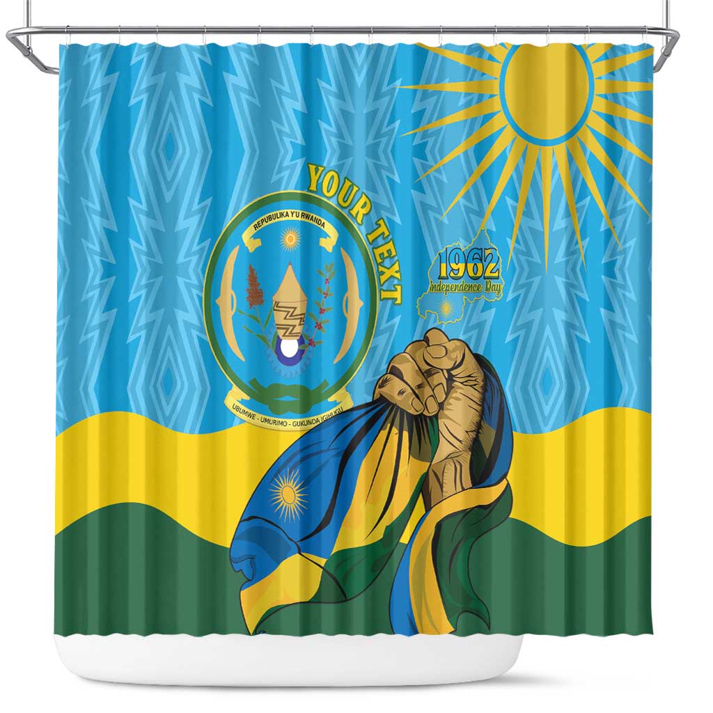 Personalized Rwanda Independence Day Shower Curtain Coat Of Arms Imigongo Pattern