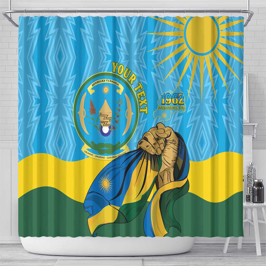 Personalized Rwanda Independence Day Shower Curtain Coat Of Arms Imigongo Pattern
