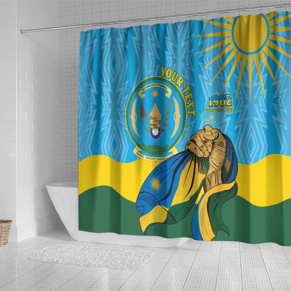 Personalized Rwanda Independence Day Shower Curtain Coat Of Arms Imigongo Pattern