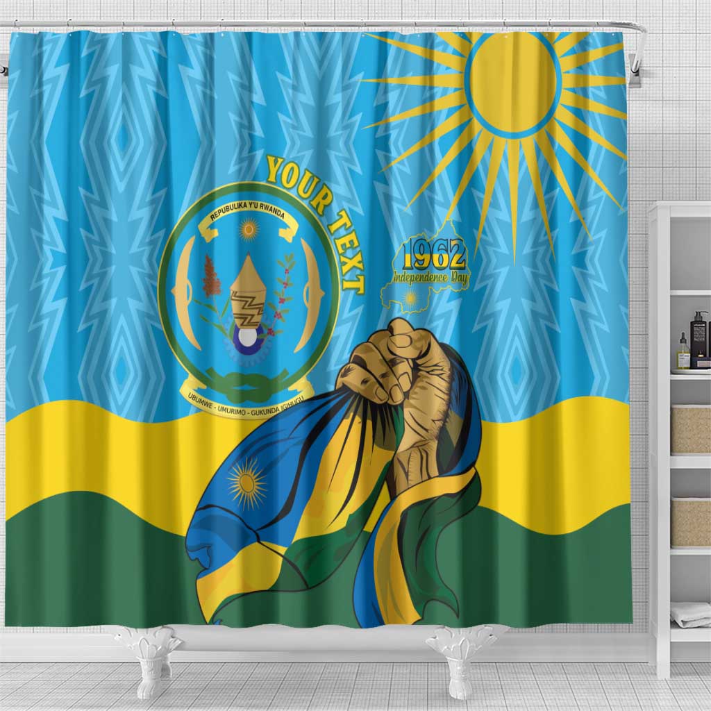 Personalized Rwanda Independence Day Shower Curtain Coat Of Arms Imigongo Pattern