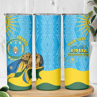 Personalized Rwanda Independence Day Skinny Tumbler Coat Of Arms Imigongo Pattern