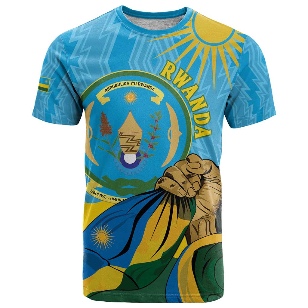 Personalized Rwanda Independence Day T Shirt Coat Of Arms Imigongo Pattern