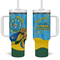 Personalized Rwanda Independence Day Tumbler With Handle Coat Of Arms Imigongo Pattern