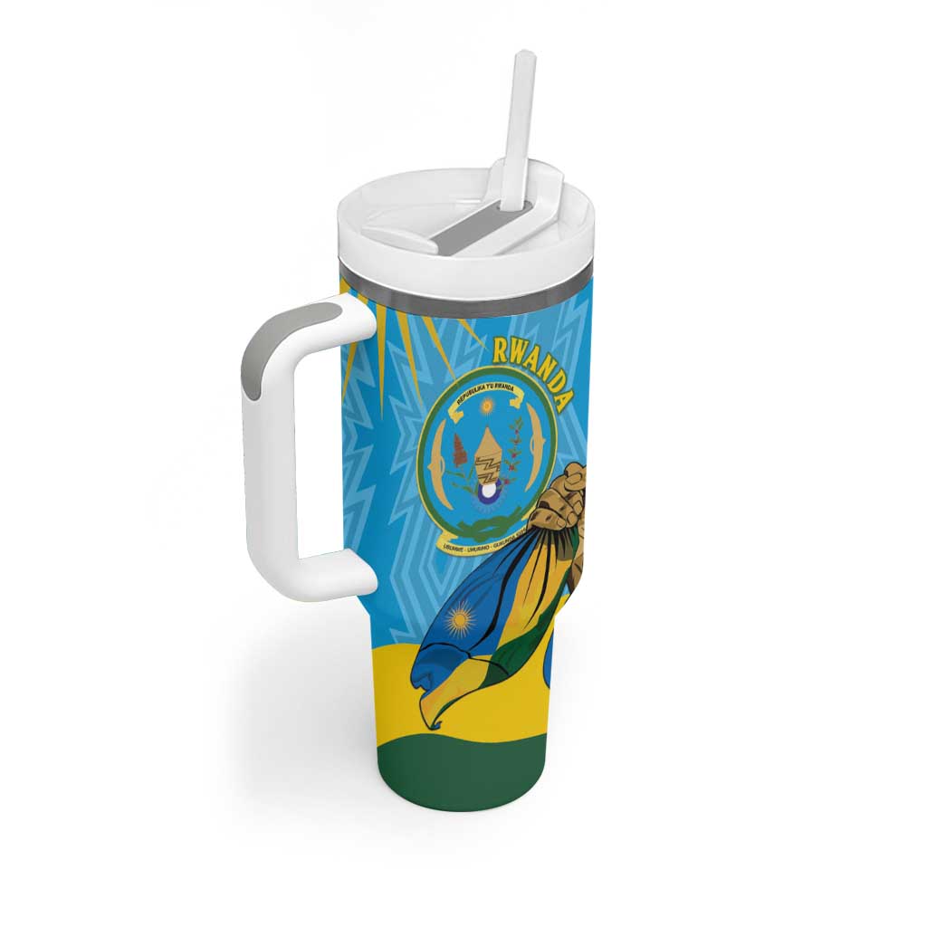 Personalized Rwanda Independence Day Tumbler With Handle Coat Of Arms Imigongo Pattern