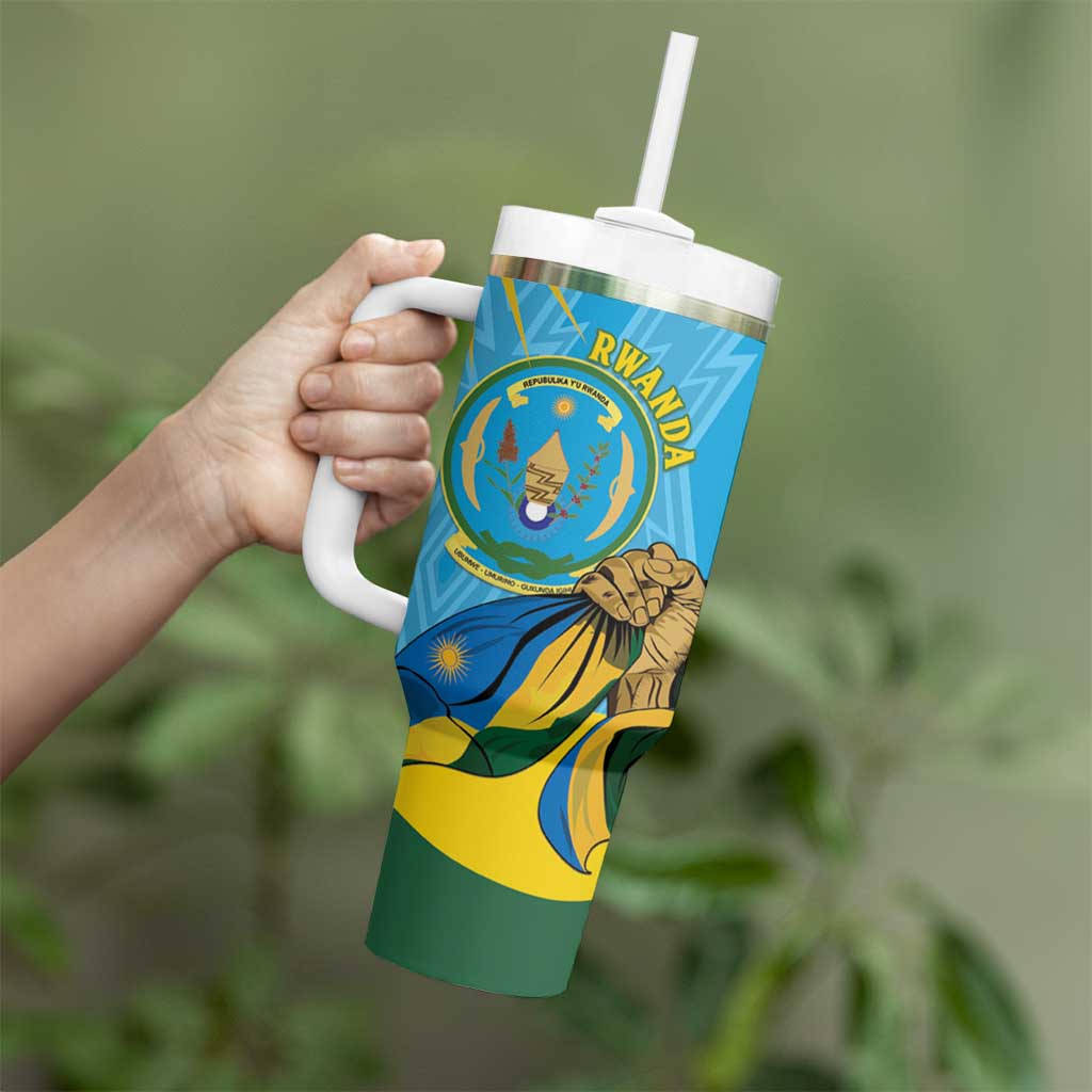 Personalized Rwanda Independence Day Tumbler With Handle Coat Of Arms Imigongo Pattern
