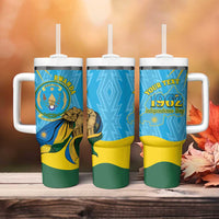 Personalized Rwanda Independence Day Tumbler With Handle Coat Of Arms Imigongo Pattern