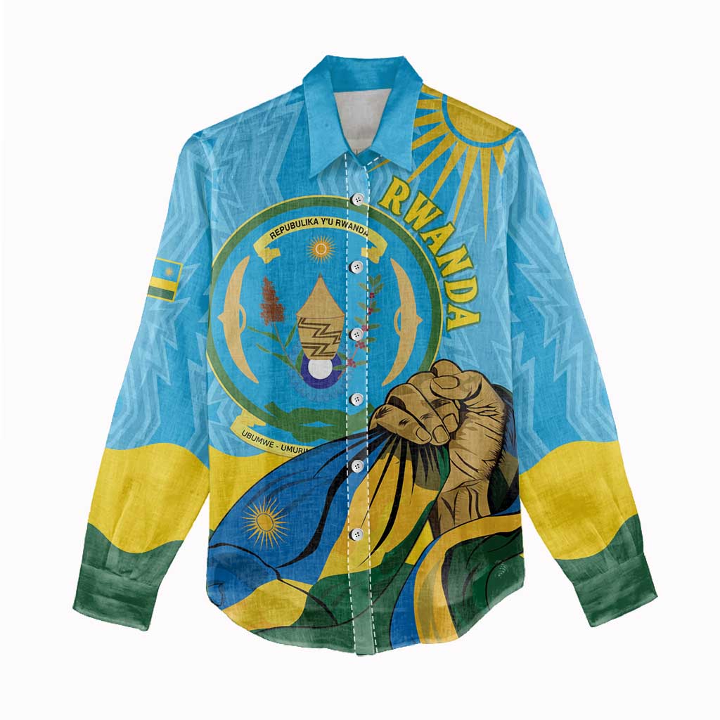 Personalized Rwanda Independence Day Women Casual Shirt Coat Of Arms Imigongo Pattern