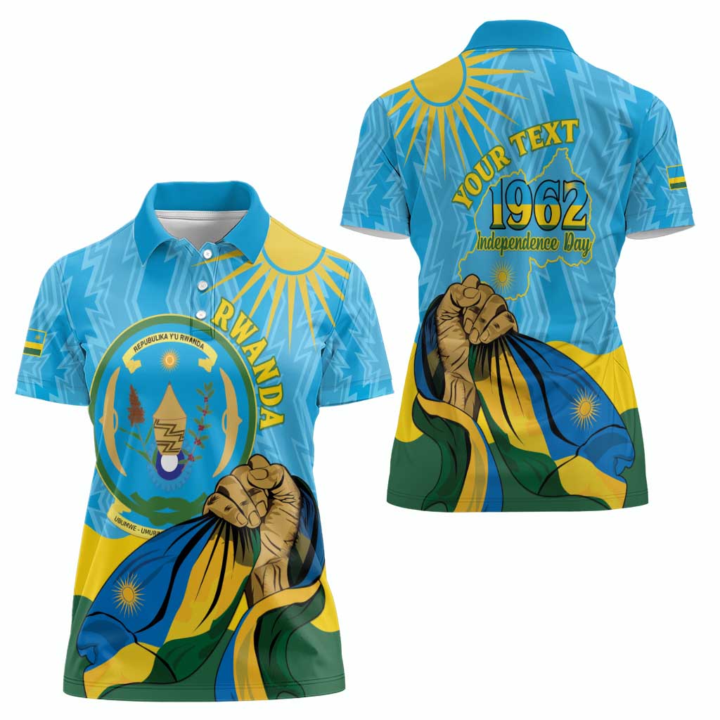 Personalized Rwanda Independence Day Women Polo Shirt Coat Of Arms Imigongo Pattern