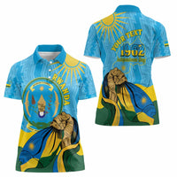 Personalized Rwanda Independence Day Women Polo Shirt Coat Of Arms Imigongo Pattern