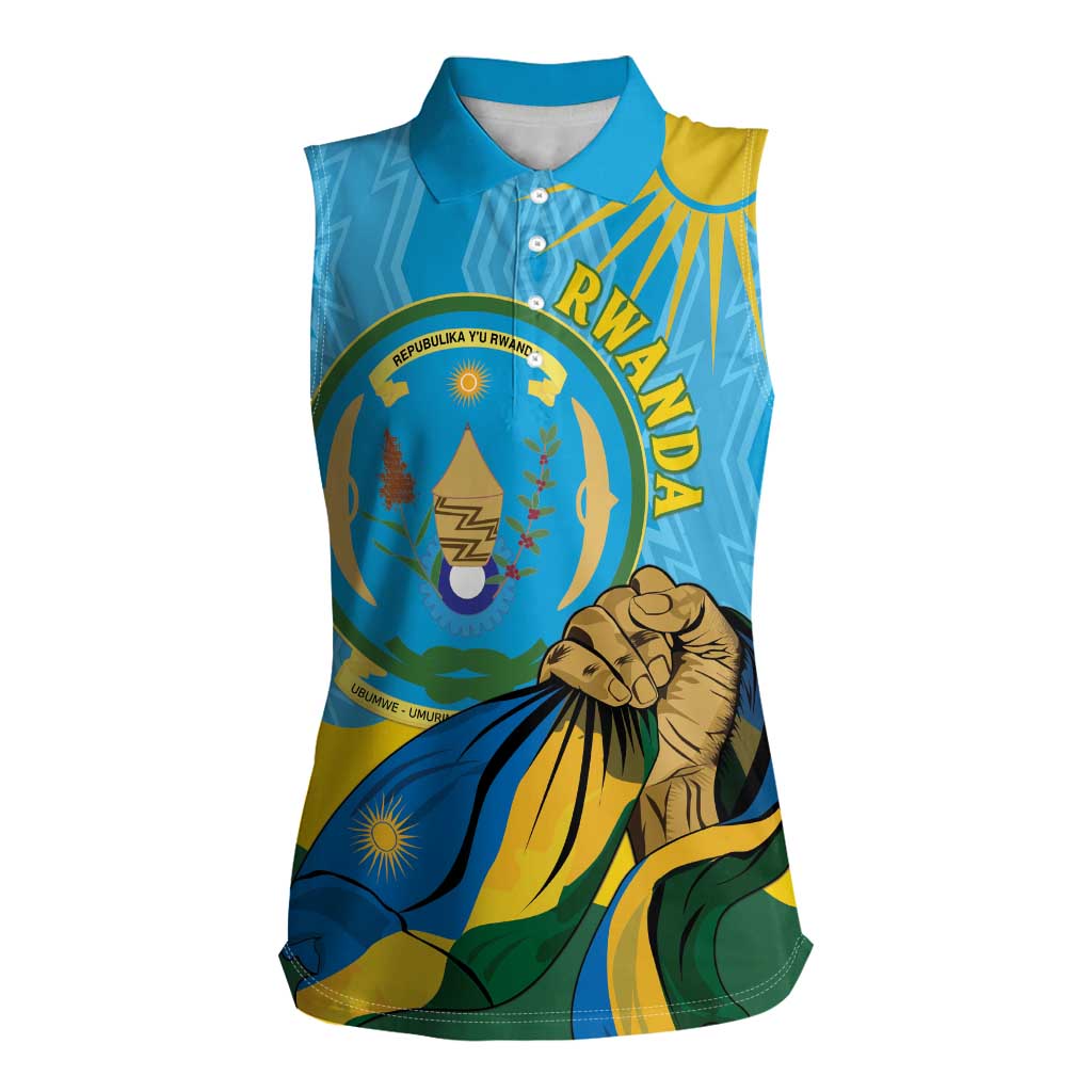 Personalized Rwanda Independence Day Women Sleeveless Polo Shirt Coat Of Arms Imigongo Pattern