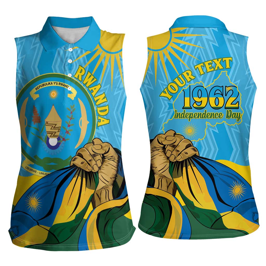 Personalized Rwanda Independence Day Women Sleeveless Polo Shirt Coat Of Arms Imigongo Pattern