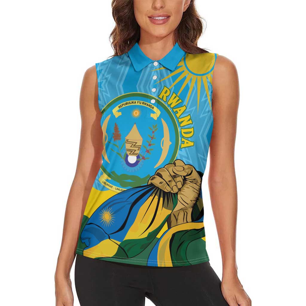 Personalized Rwanda Independence Day Women Sleeveless Polo Shirt Coat Of Arms Imigongo Pattern