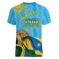 Personalized Rwanda Independence Day Women V-Neck T-Shirt Coat Of Arms Imigongo Pattern