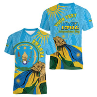 Personalized Rwanda Independence Day Women V-Neck T-Shirt Coat Of Arms Imigongo Pattern