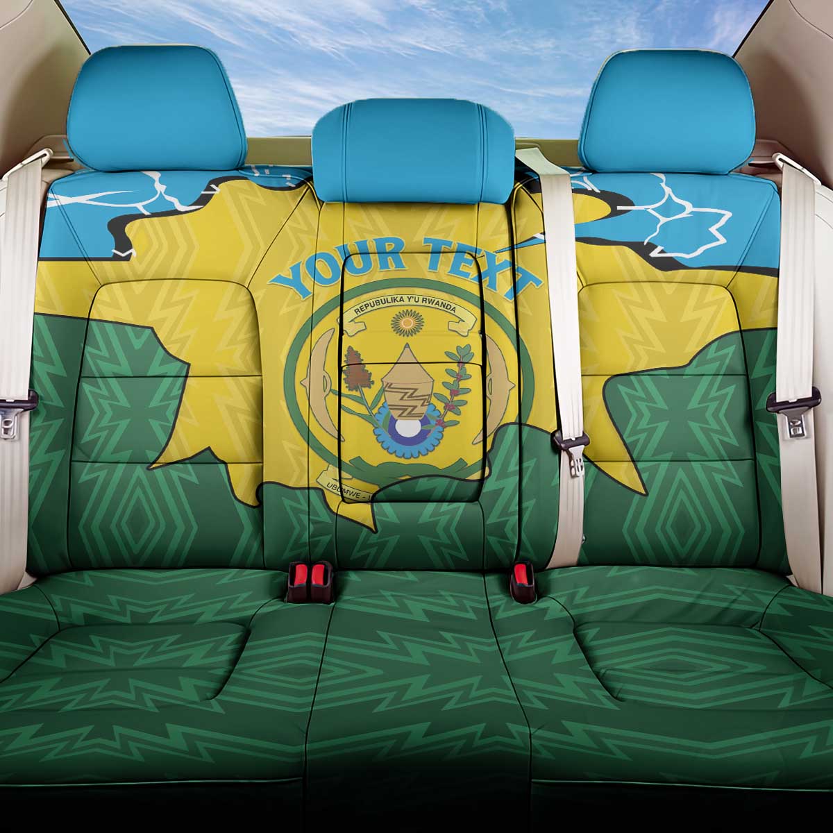 Personalized Rwanda Back Car Seat Cover Coat Of Arms Imigongo Pattern - Sporty Style