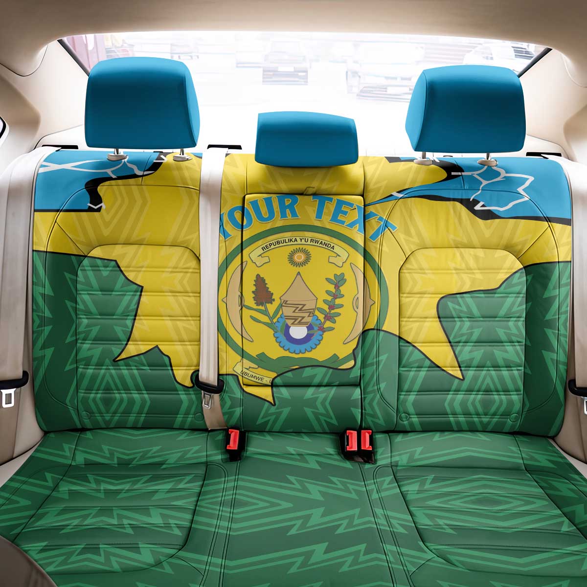 Personalized Rwanda Back Car Seat Cover Coat Of Arms Imigongo Pattern - Sporty Style