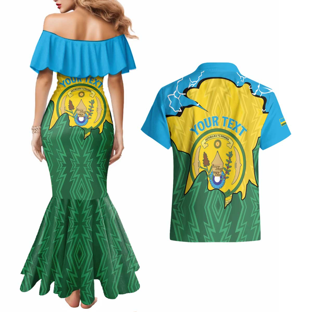 Personalized Rwanda Couples Matching Mermaid Dress and Hawaiian Shirt Coat Of Arms Imigongo Pattern - Sporty Style