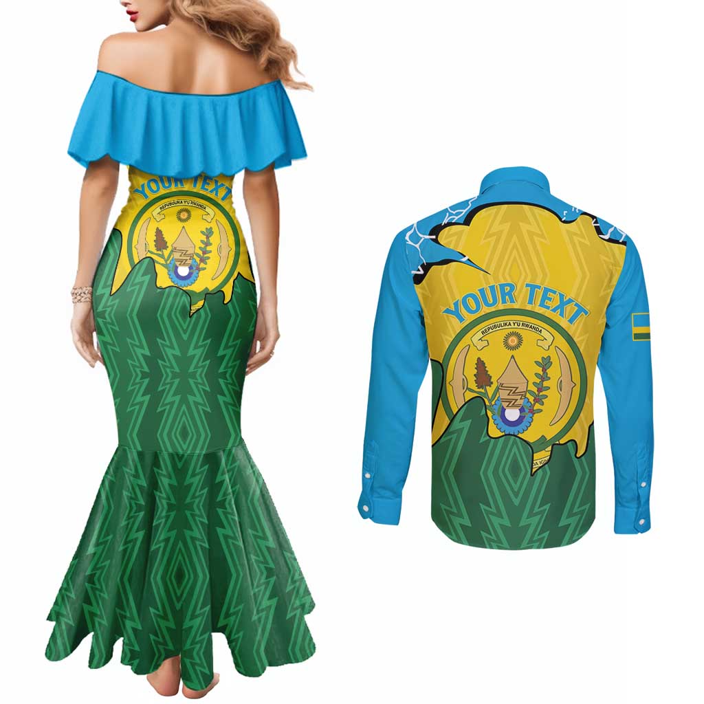 Personalized Rwanda Couples Matching Mermaid Dress and Long Sleeve Button Shirt Coat Of Arms Imigongo Pattern - Sporty Style