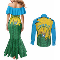 Personalized Rwanda Couples Matching Mermaid Dress and Long Sleeve Button Shirt Coat Of Arms Imigongo Pattern - Sporty Style