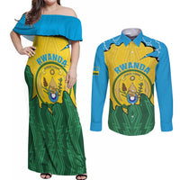 Personalized Rwanda Couples Matching Off Shoulder Maxi Dress and Long Sleeve Button Shirt Coat Of Arms Imigongo Pattern - Sporty Style