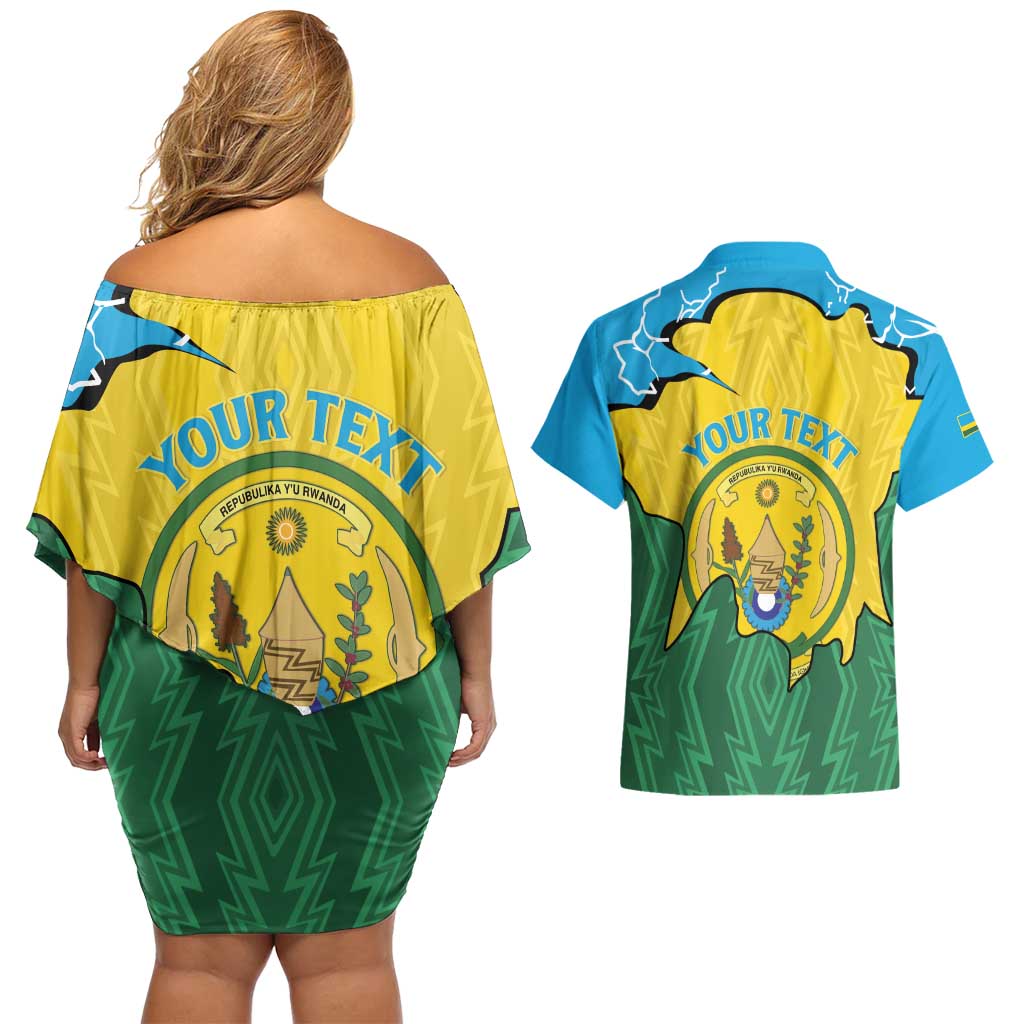 Personalized Rwanda Couples Matching Off Shoulder Short Dress and Hawaiian Shirt Coat Of Arms Imigongo Pattern - Sporty Style
