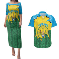 Personalized Rwanda Couples Matching Puletasi and Hawaiian Shirt Coat Of Arms Imigongo Pattern - Sporty Style