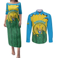 Personalized Rwanda Couples Matching Puletasi and Long Sleeve Button Shirt Coat Of Arms Imigongo Pattern - Sporty Style