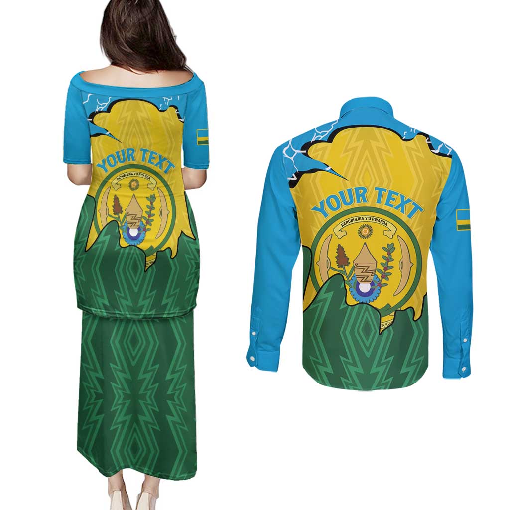 Personalized Rwanda Couples Matching Puletasi and Long Sleeve Button Shirt Coat Of Arms Imigongo Pattern - Sporty Style
