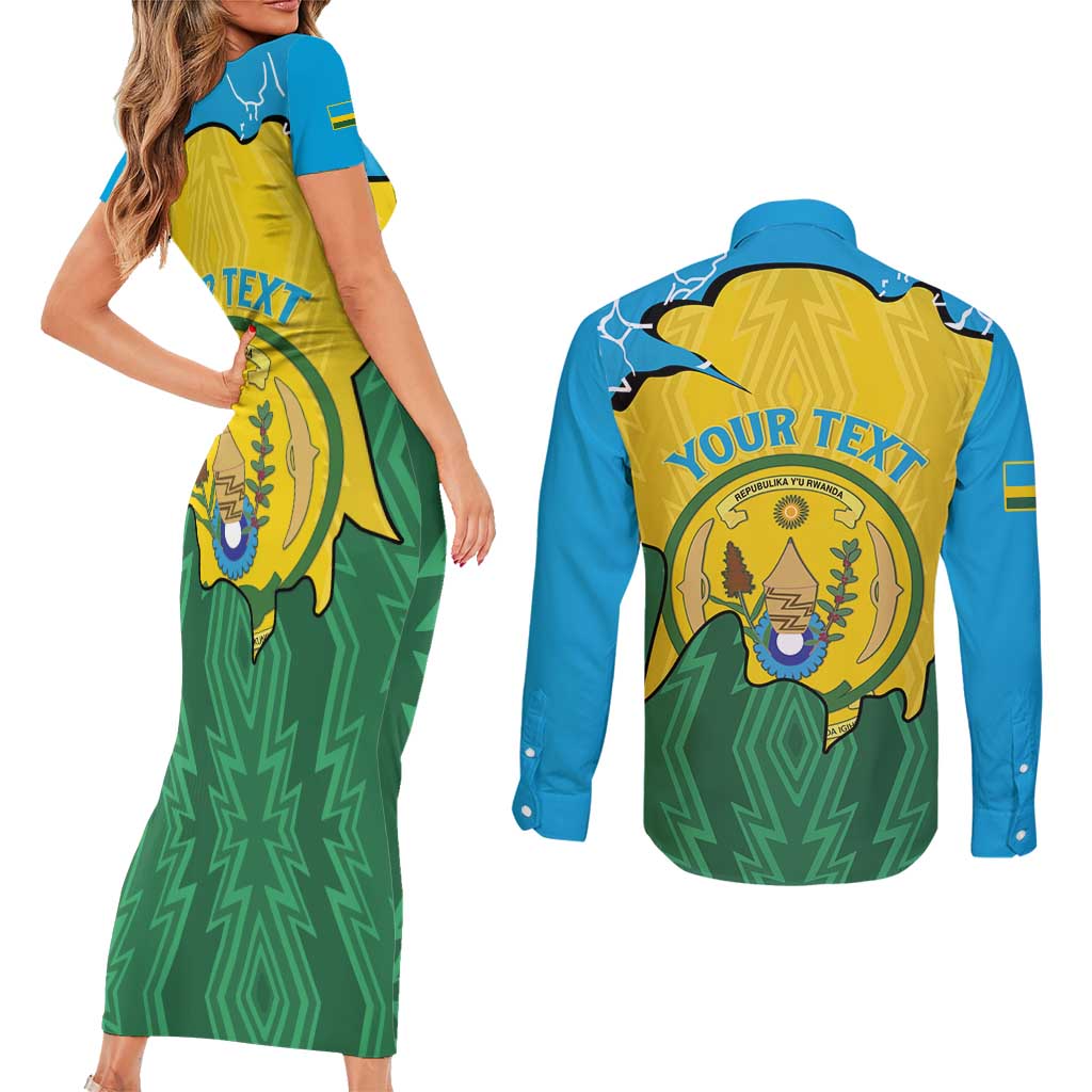Personalized Rwanda Couples Matching Short Sleeve Bodycon Dress and Long Sleeve Button Shirt Coat Of Arms Imigongo Pattern - Sporty Style