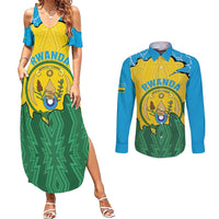 Personalized Rwanda Couples Matching Summer Maxi Dress and Long Sleeve Button Shirt Coat Of Arms Imigongo Pattern - Sporty Style