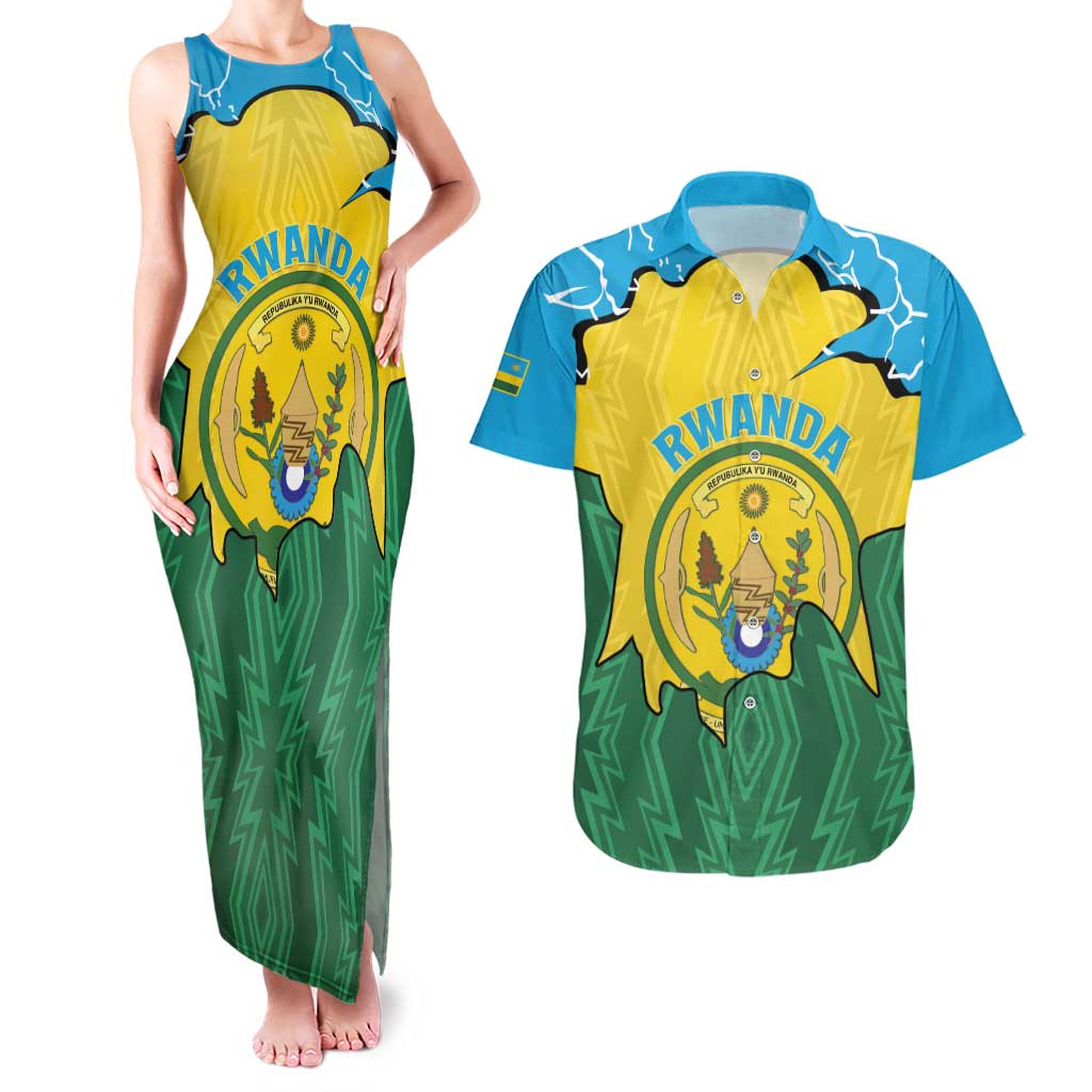 Personalized Rwanda Couples Matching Tank Maxi Dress and Hawaiian Shirt Coat Of Arms Imigongo Pattern - Sporty Style