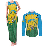 Personalized Rwanda Couples Matching Tank Maxi Dress and Long Sleeve Button Shirt Coat Of Arms Imigongo Pattern - Sporty Style