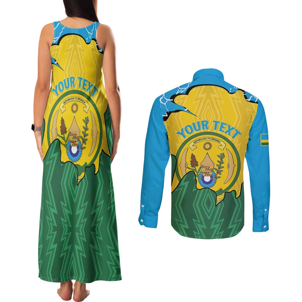 Personalized Rwanda Couples Matching Tank Maxi Dress and Long Sleeve Button Shirt Coat Of Arms Imigongo Pattern - Sporty Style