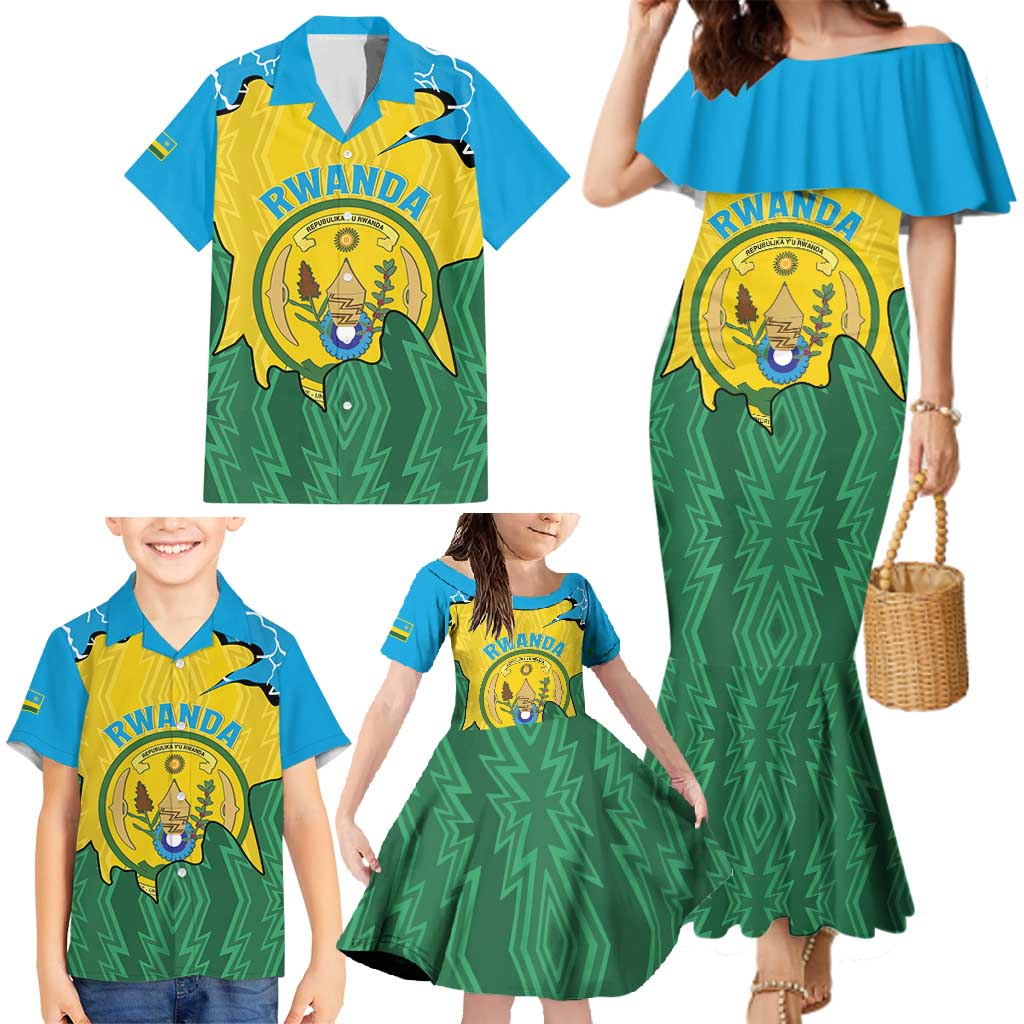 Personalized Rwanda Family Matching Mermaid Dress and Hawaiian Shirt Coat Of Arms Imigongo Pattern - Sporty Style