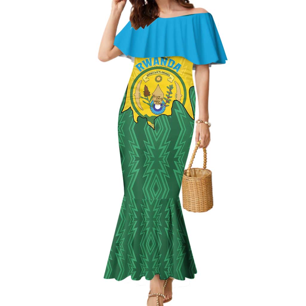 Personalized Rwanda Family Matching Mermaid Dress and Hawaiian Shirt Coat Of Arms Imigongo Pattern - Sporty Style