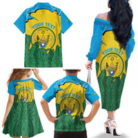 Personalized Rwanda Family Matching Off The Shoulder Long Sleeve Dress and Hawaiian Shirt Coat Of Arms Imigongo Pattern - Sporty Style