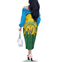 Personalized Rwanda Family Matching Off The Shoulder Long Sleeve Dress and Hawaiian Shirt Coat Of Arms Imigongo Pattern - Sporty Style