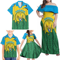 Personalized Rwanda Family Matching Off Shoulder Maxi Dress and Hawaiian Shirt Coat Of Arms Imigongo Pattern - Sporty Style