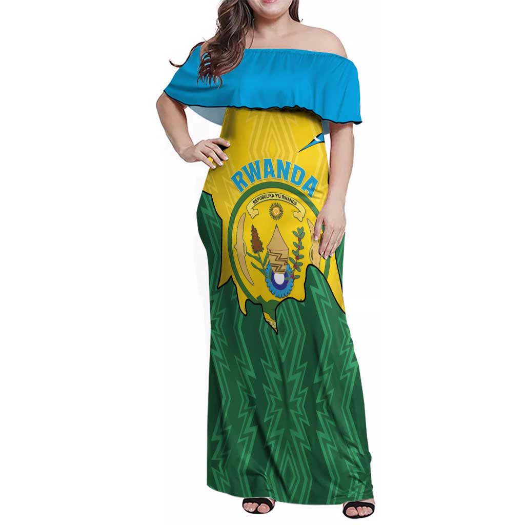 Personalized Rwanda Family Matching Off Shoulder Maxi Dress and Hawaiian Shirt Coat Of Arms Imigongo Pattern - Sporty Style