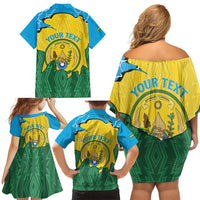 Personalized Rwanda Family Matching Off Shoulder Short Dress and Hawaiian Shirt Coat Of Arms Imigongo Pattern - Sporty Style