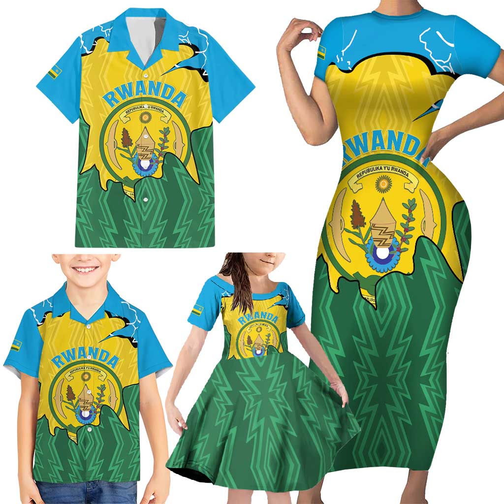 Personalized Rwanda Family Matching Short Sleeve Bodycon Dress and Hawaiian Shirt Coat Of Arms Imigongo Pattern - Sporty Style