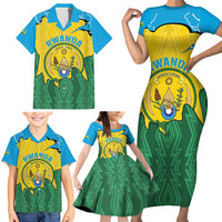 Personalized Rwanda Family Matching Short Sleeve Bodycon Dress and Hawaiian Shirt Coat Of Arms Imigongo Pattern - Sporty Style