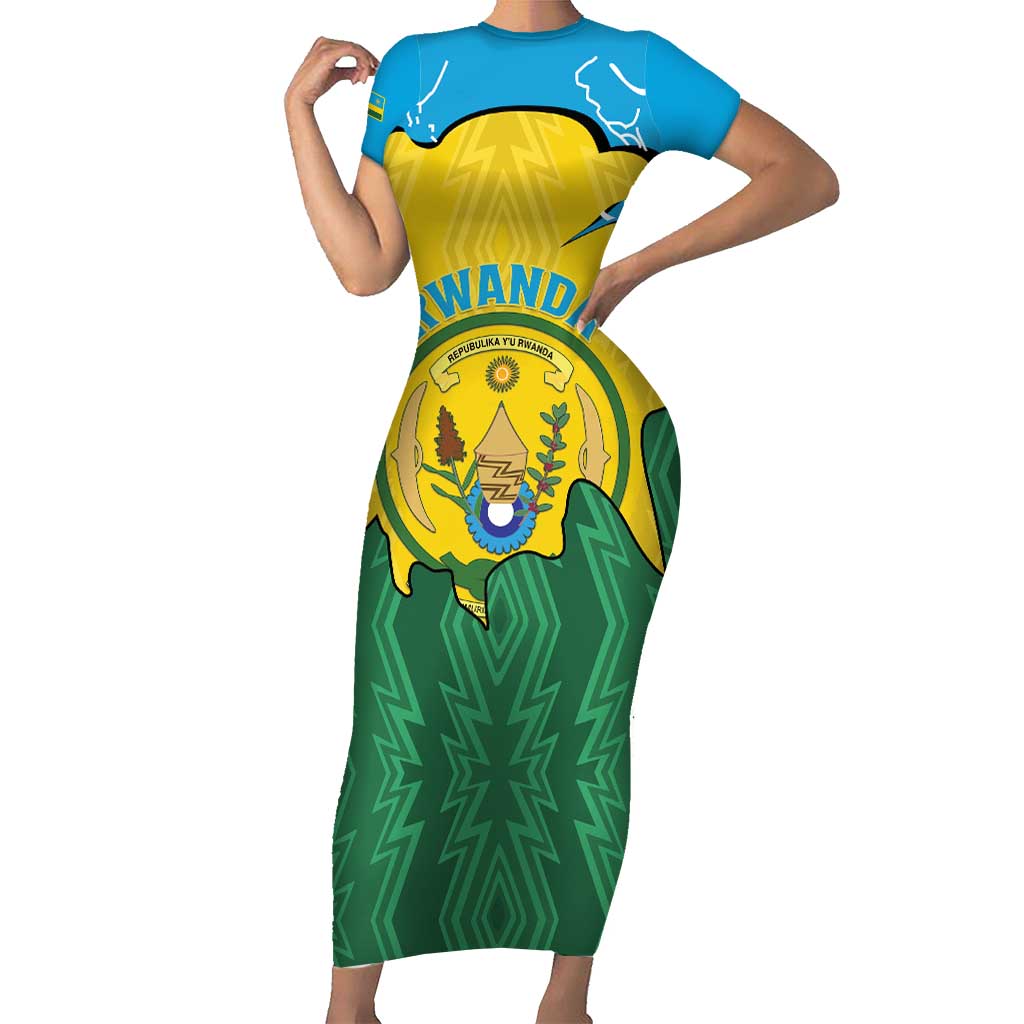 Personalized Rwanda Family Matching Short Sleeve Bodycon Dress and Hawaiian Shirt Coat Of Arms Imigongo Pattern - Sporty Style