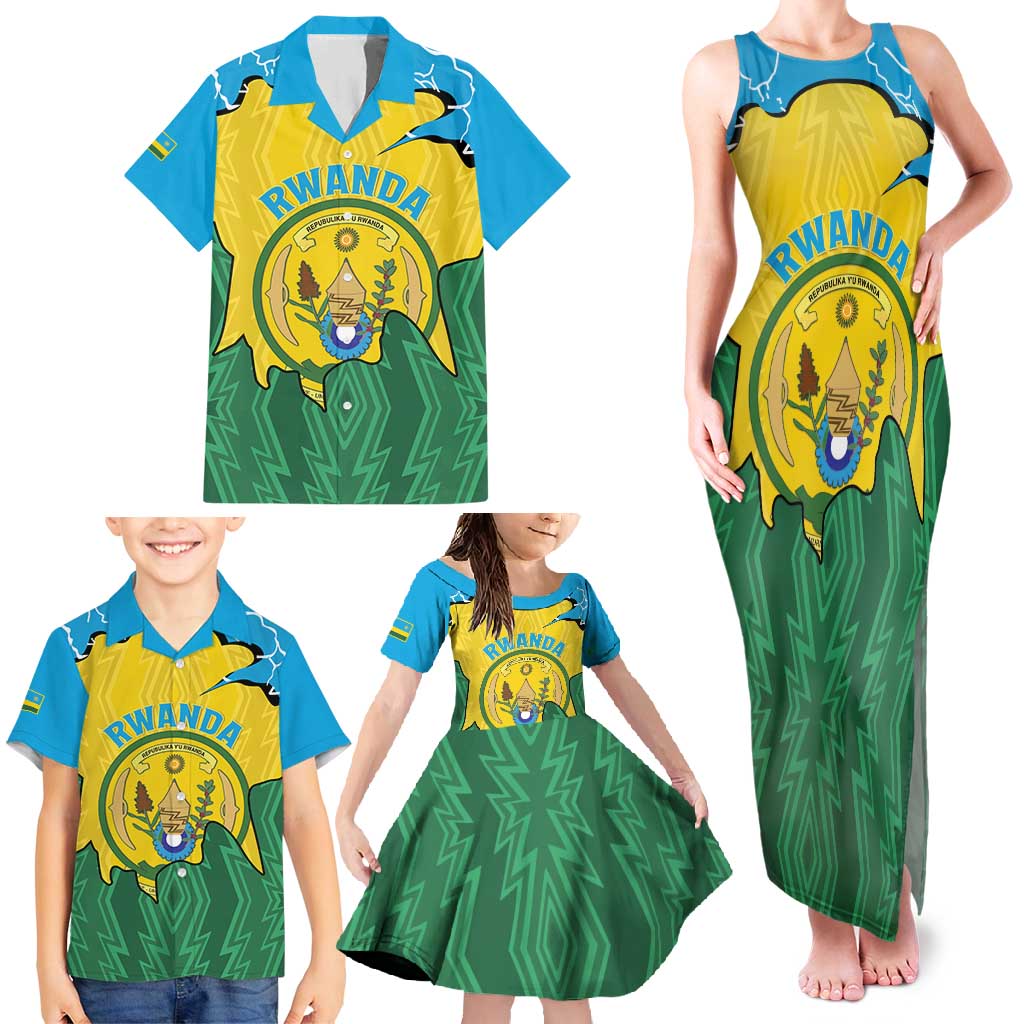 Personalized Rwanda Family Matching Tank Maxi Dress and Hawaiian Shirt Coat Of Arms Imigongo Pattern - Sporty Style