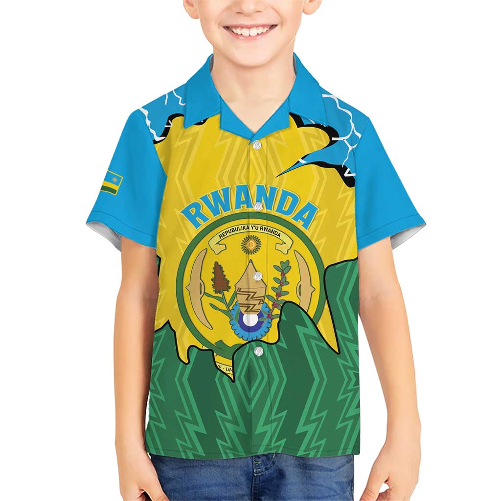 Personalized Rwanda Kid Hawaiian Shirt Coat Of Arms Imigongo Pattern - Sporty Style