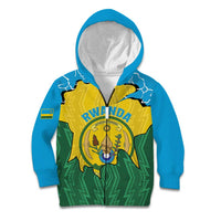 Personalized Rwanda Kid Hoodie Coat Of Arms Imigongo Pattern - Sporty Style
