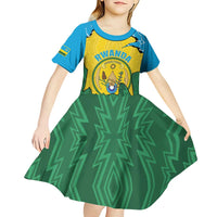 Personalized Rwanda Kid Short Sleeve Dress Coat Of Arms Imigongo Pattern - Sporty Style