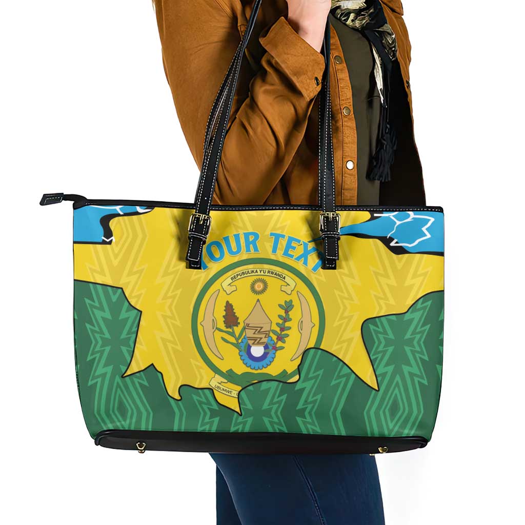 Personalized Rwanda Leather Tote Bag Coat Of Arms Imigongo Pattern - Sporty Style